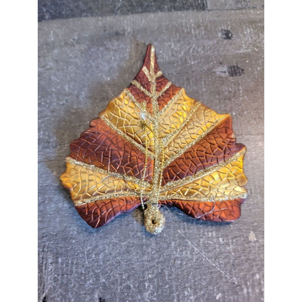 Striped Brown‎ Leaf fall glitter ornament Xmas decor
